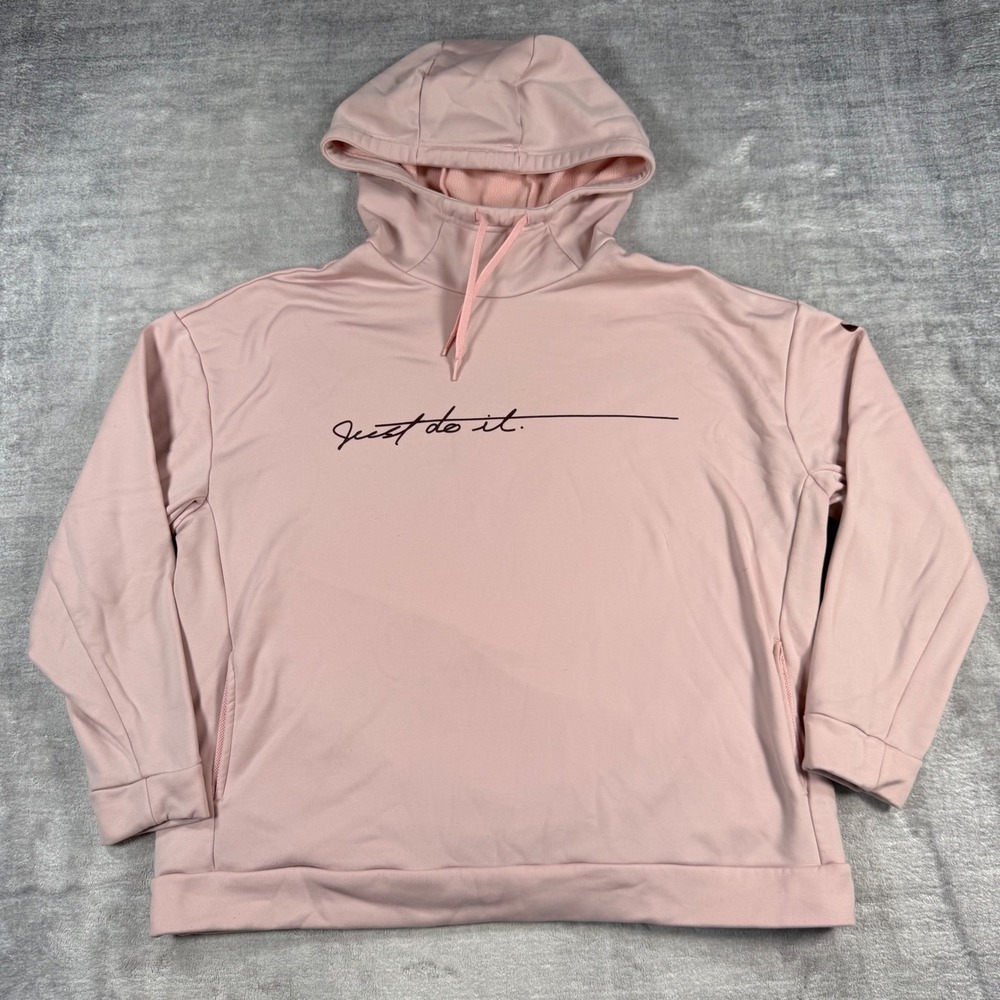 Nike Sweatshirt Womens Large Pink Just Do It Script Pullover Hoodie Activewear